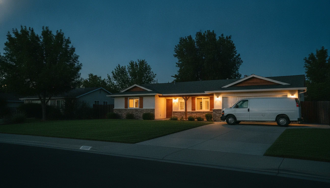 Air Flow Solutions service van at a Sacramento home at dusk
